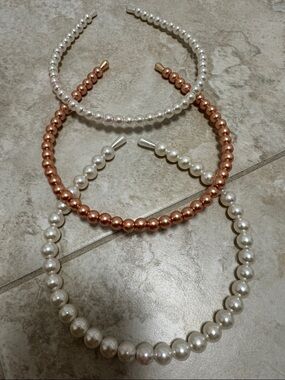 Kids Pearl Bead Headband Set - White and Rose Gold